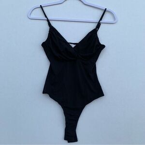 ASTR The Label Cutout Twist V-Neck Bodysuit XS Black Thong Back High Leg